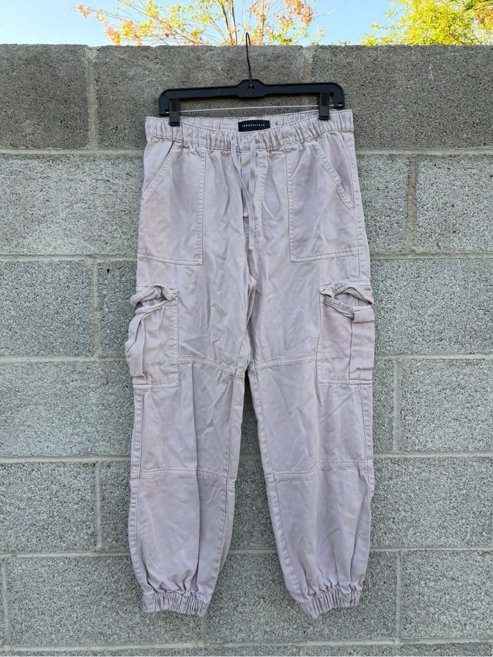 Aeropostale Women Medium Pink Baggy Cargo Pants Drawstring Hiking Jogger Bottom